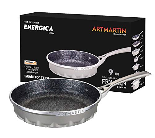 ARTMARTIN by Amercook. 9in Frying Pan with induction bottom. Greblon Non-Stick Ceramic Coated Die-Cast Aluminum