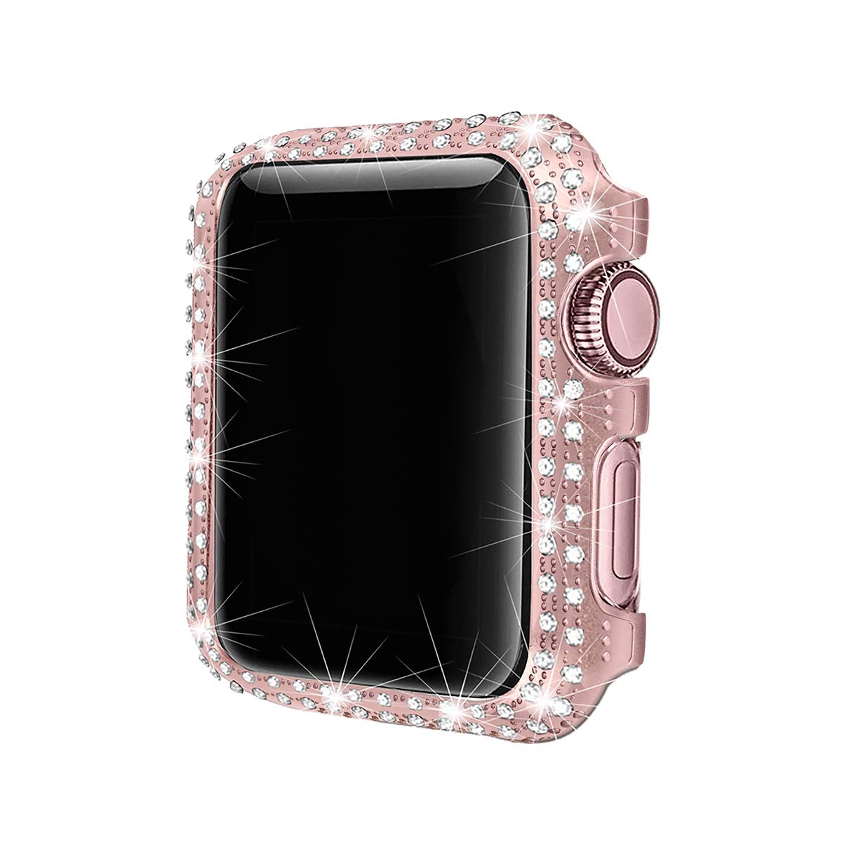 Secbolt 38mm Bling Case Compatible with Apple Watch Band, iWatch Series 3 2 1, Stainless Steel Metal Sparkling Crystal Diamond Cover Bezel Rhinestone Full Protective Frame, Rose Gold