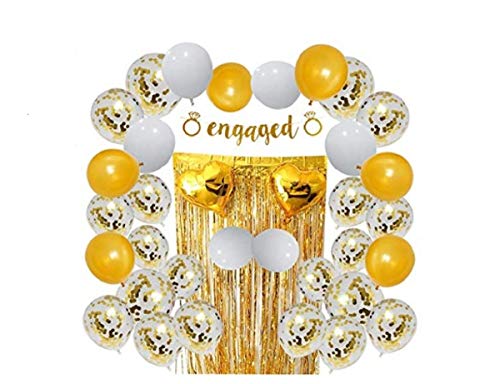 Engagement Party Decorations Set, Includes Confetti Balloons, Engaged Banner, Gold and White Balloons, Tinsel Curtain and Heart Balloons Also Ideal for Bachelorette Party Supplies or Bridal Shower