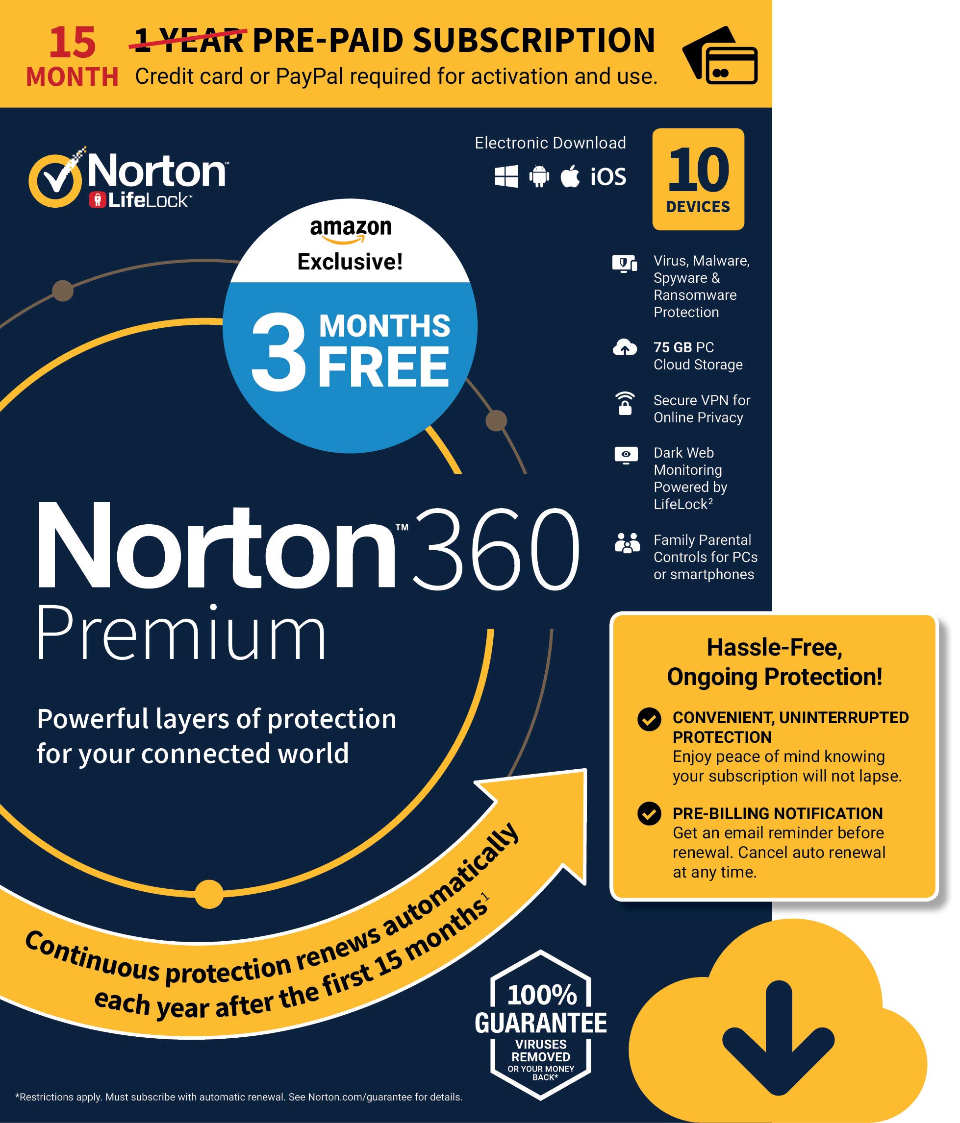 Book Cover EXCLUSIVE Norton 360 Premium – Antivirus software for 10 Devices with Auto Renewal - 15 Month Subscription - 3 Months FREE - Includes VPN, PC Cloud Backup & Dark Web Monitoring powered by LifeLock - 2020 Ready [Download]