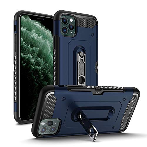 Cubevit iPhone 11 Pro Max Case, Slim Fit Phone Case with Kickstand and Card Holder, [Lifetime Replacement] Rugged Shockproof Anti-Drop Anti-Scratch Protective Dual-Layer Case Cover 6.5" - 2019(Blue)