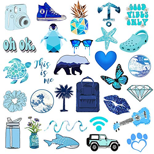 Book Cover VSCO Stickers for Hydro Flask , 50 pcs Blue Waterproof Water Bottle Stickers for Hydroflasks, Laptop, Phone, Luggage, Skateboard, Guitar, Cute Vinyl Trendy Aesthetic Stickers for Girls, Kids, Teens