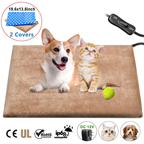 Upgraded Pet Heating Pad, Electric Cat Heating Pad Mat for Dogs and Cats, Large Heating Area Warming Pad, Safe Pet Bed with Waterproof Anti Chew & Removable Flannel Covers (19.6 x 13.8inch)