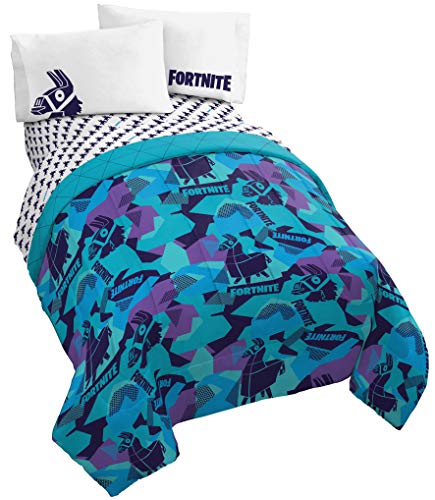 Book Cover Jay Franco Fortnite Llama Geo 4 Piece Twin Bed Set - Includes Reversible Comforter & Sheet Set - Super Soft Fade Resistant Microfiber - (Official Fortnite Product)