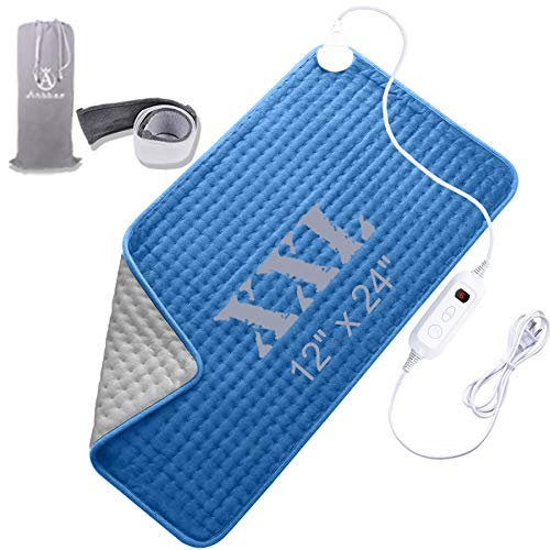 Heating pad, Large Heating pad, Electric Heating Pad for Back Pain and Cramps Fast Relief.2 Hours Auto Shut Off, Six Heat Settings, Up to 155 Fahrenheit Machine-Washable, Soft Touch, Elast 12X24”