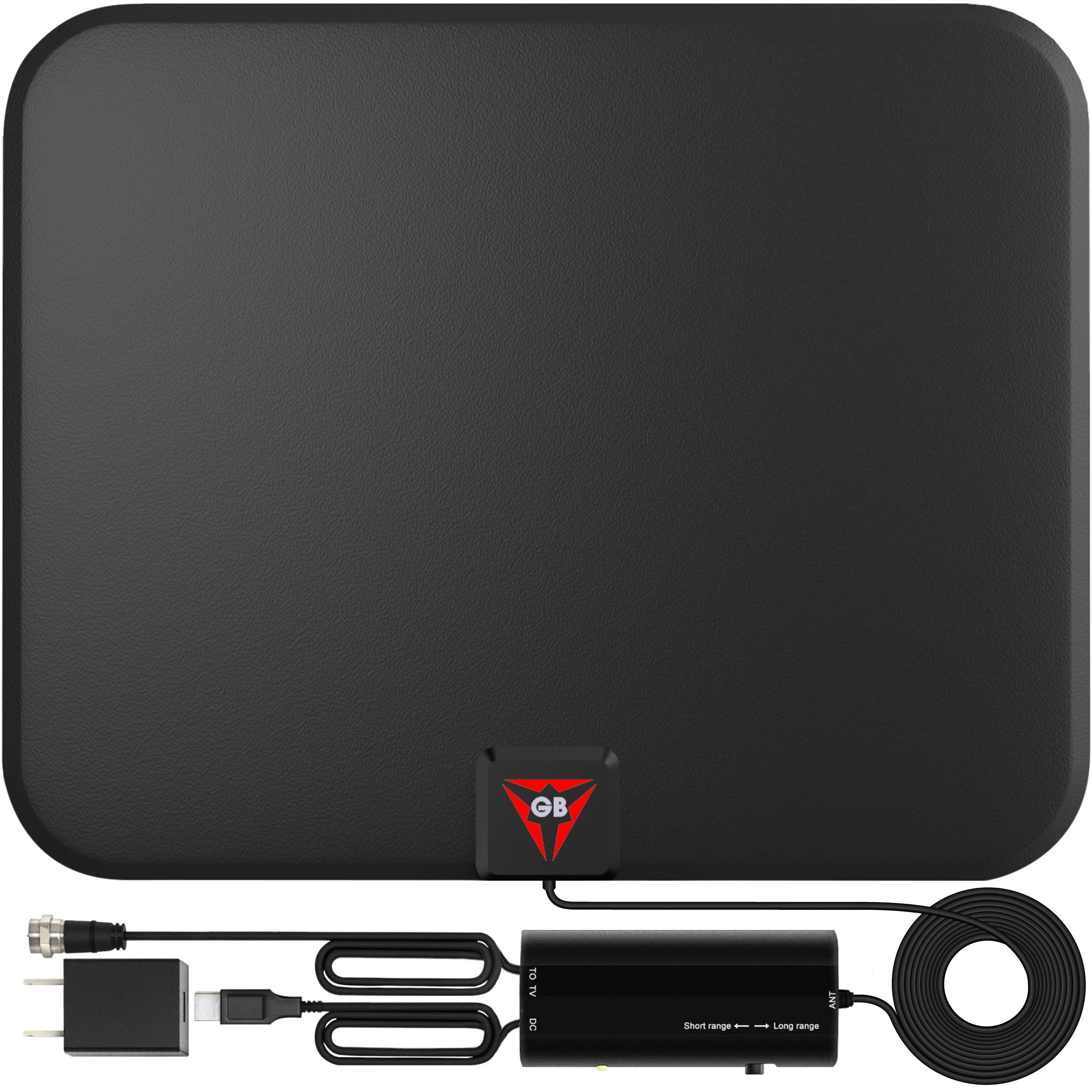 Gesobyte Amplified HD Digital TV Antenna Long 250+ Miles Range - Support 4K 8K 1080p Fire tv Stick and All Older TV's - Indoor Smart Switch Amplifier Signal Booster - 18ft Coax HDTV Cable/AC Adapter Black