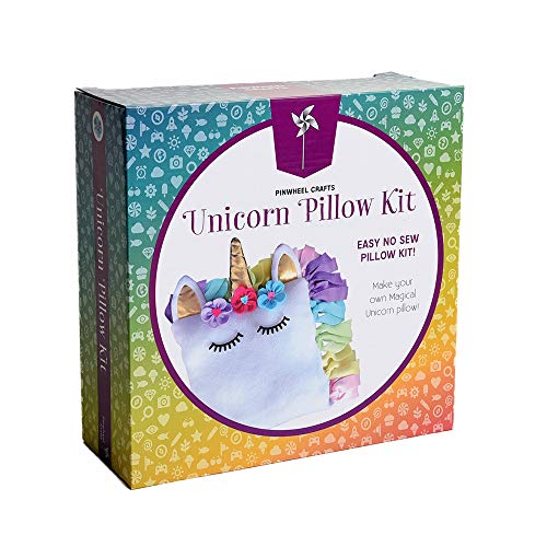 Book Cover Pinwheel Crafts Unicorn Pillow Kit â€“ Cute Colorful Fleece Knot Pillow with Stick-On Flowers and Eyelashes â€“ No-Sew Easy-to-Follow Unicorn Craft Kit for Girls and Teenagers â€“ Unicorn Bedroom Decor
