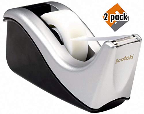 Book Cover Scotch Desktop Tape Dispenser Silvertech, Two-Tone (C60-ST) - 2 Pack