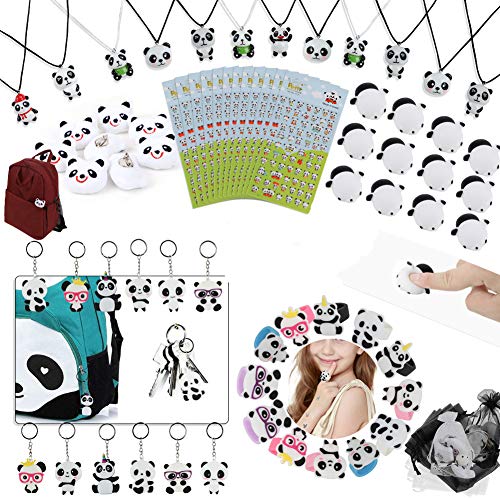 84 Pack Panda Party Supplies Favors, Panda Goodie bags Panda Soft Toys Gift Bags for Kids Panda Bear Birthday Baby Shower Gift Necklaces Keychains Rings Brooch Stickers