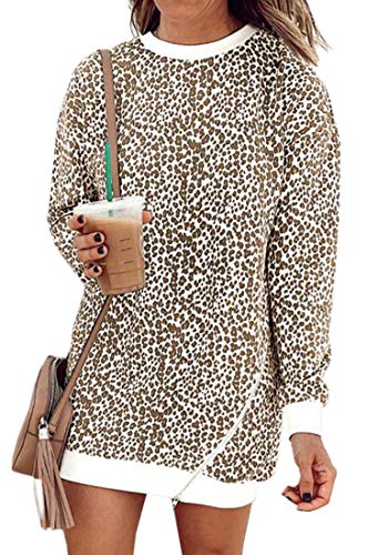 Angashion Women's Sweatshirts - Casual Leopard Print Crewneck Long Sleeve Oversized Pullover Tunic Sweatshirt Tops