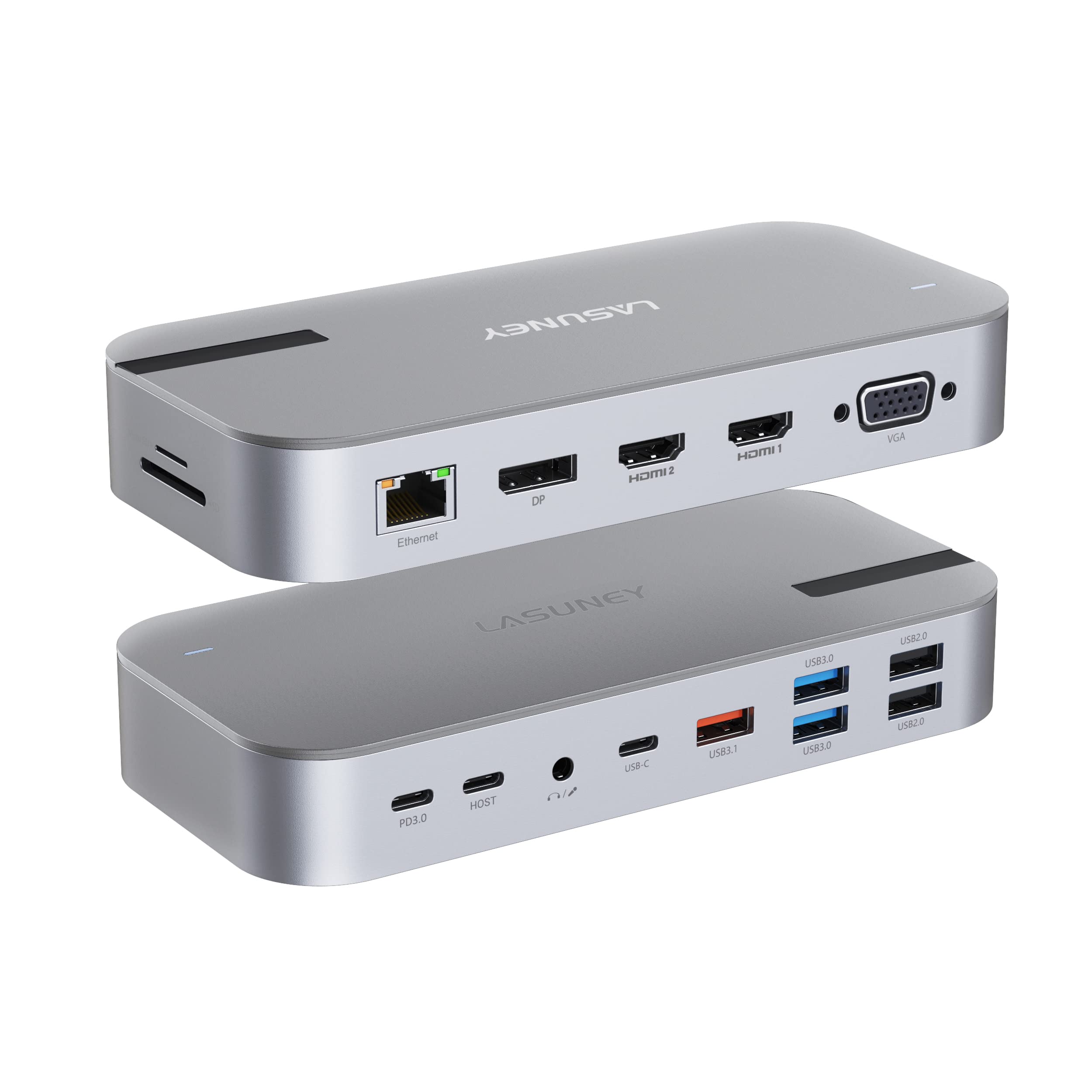Lasuney USB C Hub, Type C Adapter, 8-in-1 Dongle with Ethernet, USB-C PD 3.0, 4K@30Hz HDMI, 3 USB 3.0, SD/TF Card Reader, Compatible for MacBook Air Pro, Chromebook and Other Type C Laptops