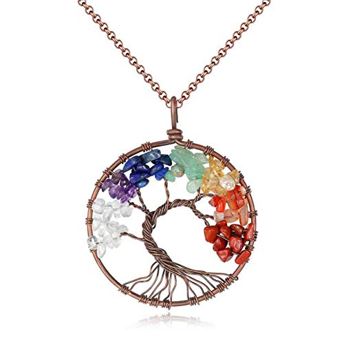 Book Cover Chakra Crystal Necklace for Women - Natural Crystal Gemstone Tree of Life Pendant Healing Crystals Tumbled Stone Craft Art chakra Women necklace Gift Collection for women girls including handmade gems