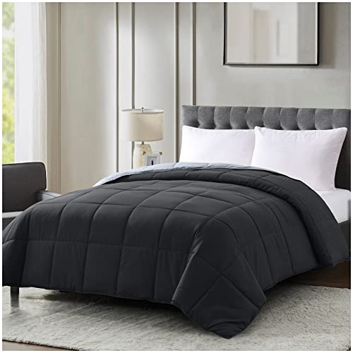 Homelike Moment Twin Lightweight Comforter Black - All Season Down Alternative Bed Comforter Summer Duvet Insert Quilted Reversible Comforters Twin Size Black / Light Grey
