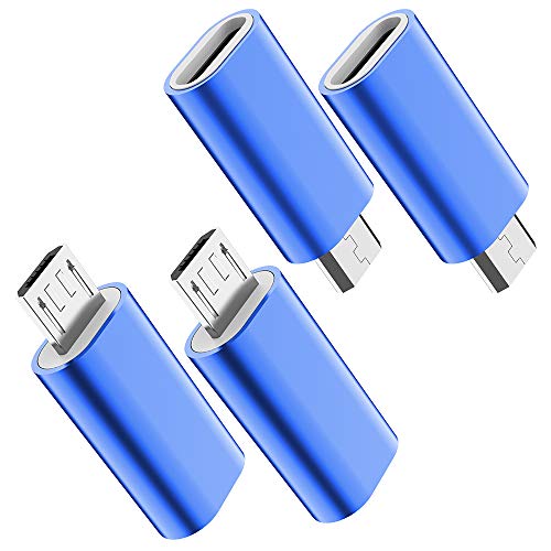 USB C to Micro USB Adapter, (4-Pack) Type C Female to Micro USB Male Convert Connector Support Charge & Data Sync Compatible with Samsung Galaxy S7/S7 Edge, Nexus 5/6 and Micro USB Devices (Blue)