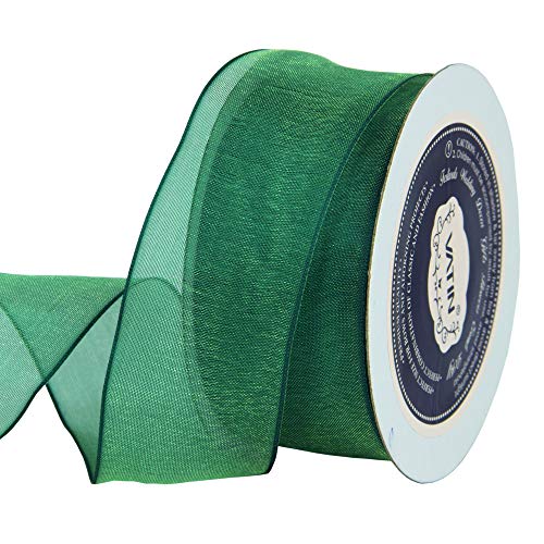 VATIN Christmas Ribbon Sheer Organza Wired Ribbon 1-1/2 inch 25 Yards (75Ft) -Forest Green,Perfect for Making Bows and Wreaths