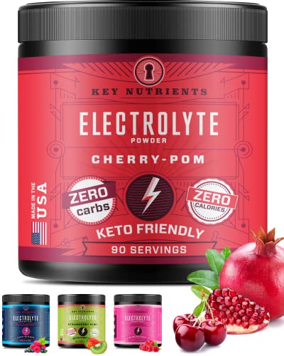 KeyNutrients Electrolytes Powder: Zero Calorie Strawberry-Kiwi/Blue Raspberry/Cherry-Pom/Raspberry Powder in 90, 40 or 20 Servings Hydration Travel Packets - Keto Electrolytes, Gluten and Carb Free