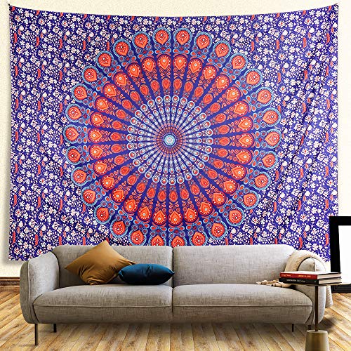 ZAMAT Mandala Tapestry, HD Print Indian Hippie Wall Tapestry,Bohemian Tapestry Wall Hanging with Hangers and Nails, Floral Wall Blanket for Living Dorm Room Decor (51.2 x 59.1 inch, Red)