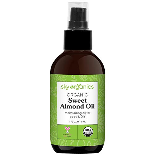 Book Cover Sky Organics Organic Sweet Almond Oil for Body 100% Pure & Cold-Pressed USDA Certified Organic to Moisturize, Soften & Nourish (4 Fluid Ounces)
