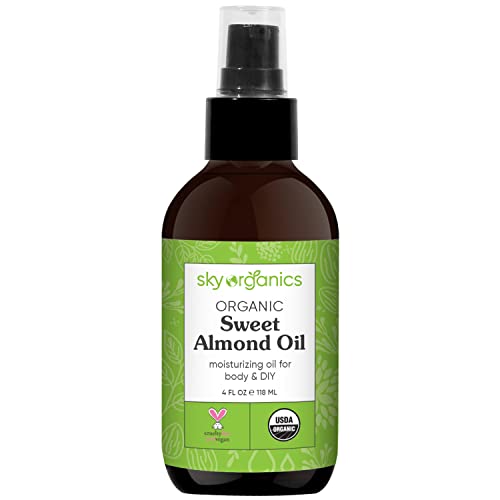 Sky Organics Organic Sweet Almond Oil for Body 100% Pure & Cold-Pressed USDA Certified Organic to Moisturize, Soften & Nourish (4 Fluid Ounces)