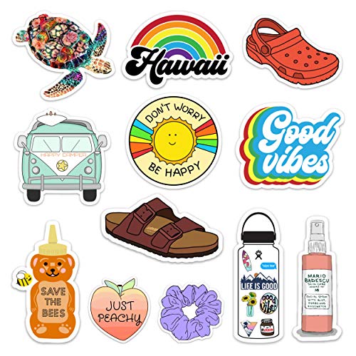 Book Cover Lulu London - Cute Adventure VSCO Girl Stickers for Hydro Flask, Water Bottles, Laptops - 12 Pack Aesthetic Vinyl Waterproof Stickers- Made in The USA (Series 1)