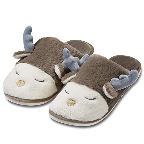 Book Cover Qrooper Slippers for Men, Menâ€™s Slippers of Cute Reindeer Designs, House Slippers for Men with Memory Foam Size 9 10 11 for Couples (10.5-11, Grey)