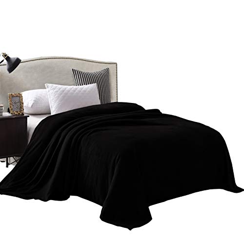 Exclusivo Mezcla Twin Size Flannel Fleece Velvet Plush Bed Blanket as Bedspread/Coverlet/Bed Cover (60" x 80", Black) - Soft, Lightweight, Warm and Cozy