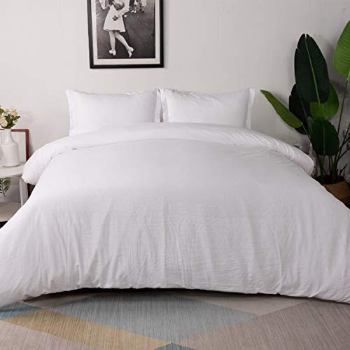 Vailge 3-Piece Duvet Cover Set Queen Size, 100% Washed Microfiber Bedding Sets,Ultra Soft and Breathable Comforter Cover with Zipper Closure & Corner Ties (Not Include Comforter) (Queen, White)