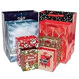 Novnsoi 24 Gift Bags for Wrapping Holiday Gifts, Recyclable Festival Bags with Snowman, Reindeer, Christmas Bell/Tree