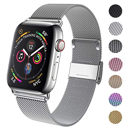 Book Cover GBPOOT Compatible for Apple Watch Band 38mm 40mm 42mm 44mm, Wristband Loop Replacement Band for Iwatch Series 5,Series 4,Series 3,Series 2,Series 1,Silver,38mm/40mm