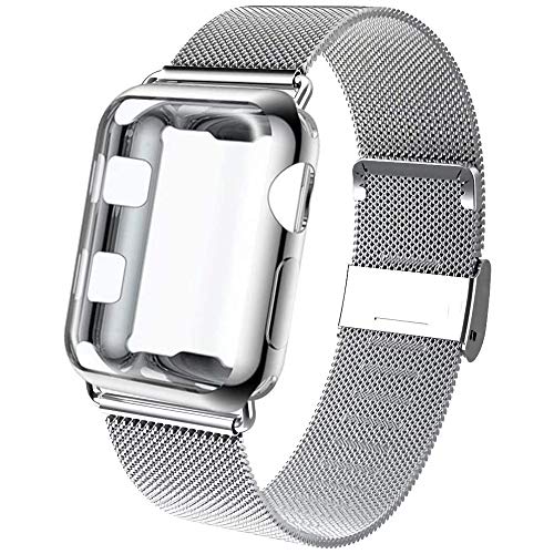 Book Cover GBPOOT Compatible for Apple Watch Band 38mm 40mm 42mm 44mm with Screen Protector Case, Sports Wristband Strap Replacement Band with Protective Case for Iwatch Series 6/SE/5/4/3/2/1,44mm,Silver