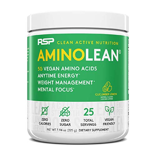 RSP Vegan AminoLean - All-in-One Natural Pre Workout, Amino Energy, Weight Management - Vegan BCAAs, Preworkout for Men & Women, Cucumber Lem, 25 Serv