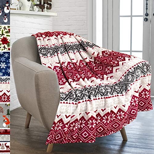 Book Cover PAVILIA Christmas Throw Blanket | Holiday Christmas Red Fleece Blanket | Soft, Plush, Warm Winter Cabin Throw, 50x60 (Red Snowflakes)