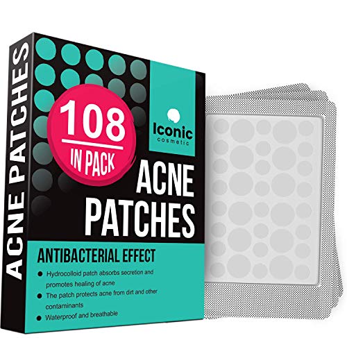 Book Cover ICONIC Acne Pimple Healing Patch - Absorbing Cover, Invisible, Blemish Spot, Hydrocolloid, Skin Treatment, Facial Stickers, Two Sizes, Blends in with skin (108 Patches)
