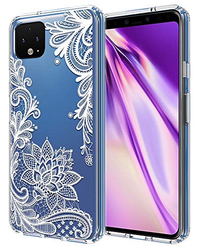 Book Cover Thinkart Designed for Google Pixel 4 Case White Flower The Clear Transparent Hard PC Back Slim and TPU Grip Bumper Case Compatible for Google Pixel 4 Phone (White Flower)