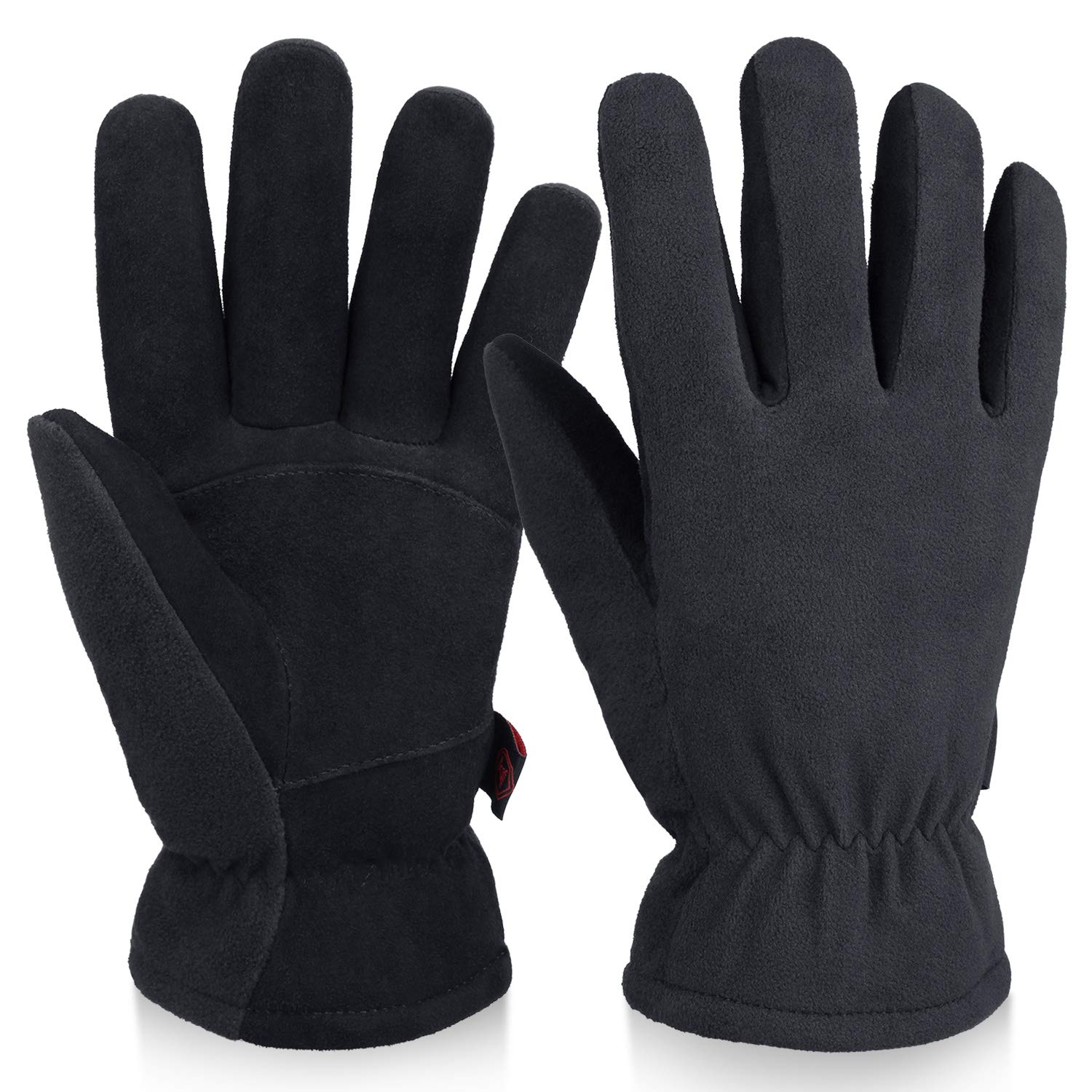Book Cover OZERO Winter Work Gloves Deerskin Suede Leather Palm Gloves for Men Women Yard Work Shoveling Driving Cycling Cold Proof black Small