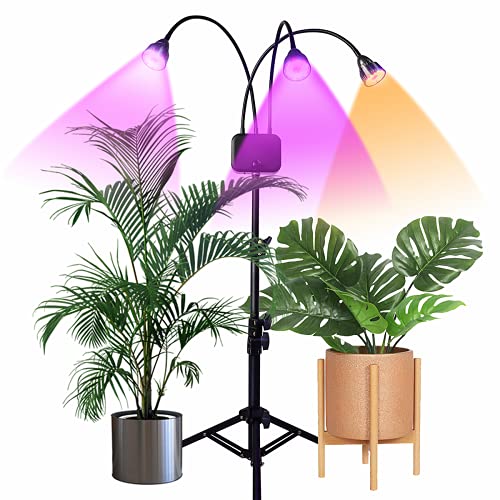 Grow Lights with Stand,Juhefa Full Spectrum Tri-Head 60W LED Floor Plant Light for Indoor Plants,Timing 3/9/12H,Tripod Adjustable 15-47 inch