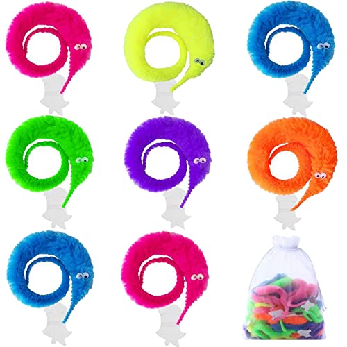 Hicdaw 61PCS Fuzzy Worms Magic Worms Wiggly Worm on A String Twisty Toys for Carnival Kid Party Favors