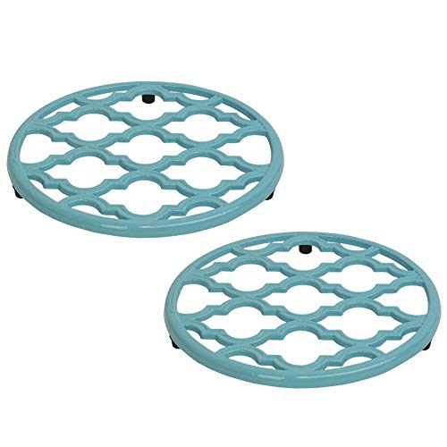 Book Cover Home Basics Lattice Collection Cast Iron Trivet for Serving Hot Dish, Pot, Pans & Teapot on Kitchen Countertop or Dinning, Table-Heat Resistant (2, Turquoise)