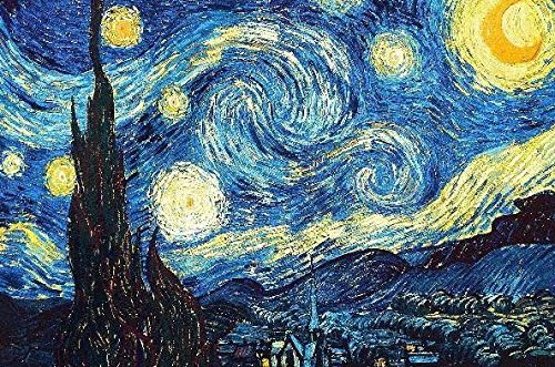 Mini Wooden Jigsaw Puzzle - Starry Night by Vincent Van Gogh, 50 Unique Wooden Pieces by Nautilus Puzzles