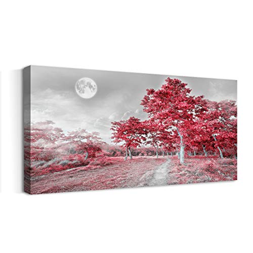 Bedroom Simple Life Blue Moon Tree Artwork Painting Office Wall Decor 20" x 40" Single Pieces Canvas Prints Ready to Hang for Home Decoration (20x40inch, red)