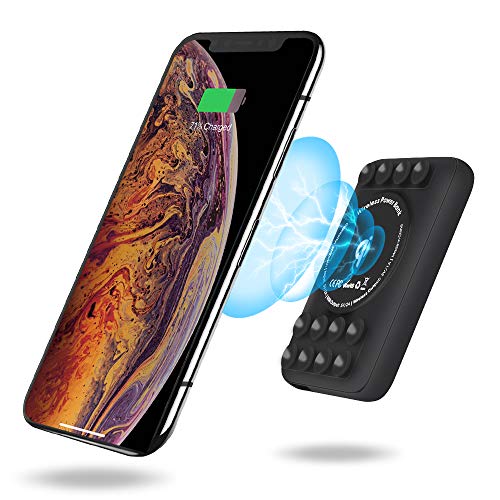 Jeecoo Portable Charger, 2-in-1 5000mAh, 5 LED Indicator Lights Wireless Power Bank Handy Battery Pack with Suction Cups Sticking to Cell Phones