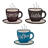 CYSCOMMA Coffee Metal Wall Art 4.7 H x 4.4 W Inches – Latte, Coffee, Espresso Written Wall Decor –Brown, Black, and Blue Wall Decor - Coffee Shop, Lounge, Dining, Kitchen Decorations