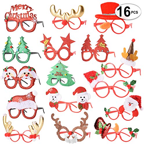 16 PCS Holiday Glasses,Cute Christmas Glasses Frames,Flexibility to Fit All Sizes,Great Fun and Festive for Annual Holiday and Seasons Themes, Christmas Party,Christmas Dinner,photos booth.