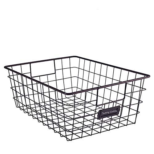 Sunny Living Metal Wire large Food Organizer Storage Baskets Bin with handles for kitchen Cabinets,Pantry,Bathroom,Laundry Room,Closets,Garage,Freezer,1 pack Brown