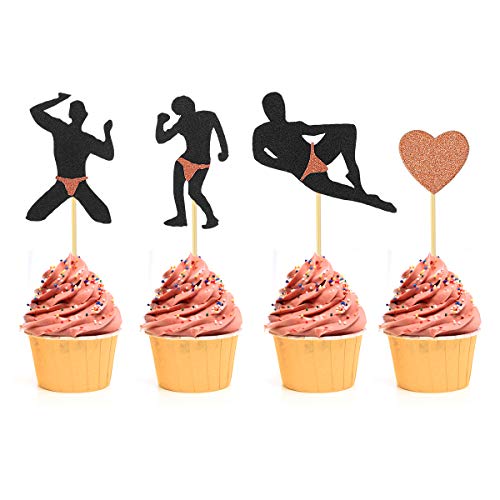 Bachelorette Party Cupcake Toppers - 40Pcs - Rose Gold Male Dancers Strippers Cupcake Toppers - Hen Party Cupcake Topper - Bachelorette Party Bridal Shower Decoration Supplies