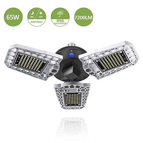 Marvee LED Garage Lights, 7200LM Deformable Garage Lighting, IP65 Waterproof 65W E26 Garage Ceiling Lights, Led Shop Lights for Garage, Basement, Warehouse, Workshop (Dusk to Dawn)