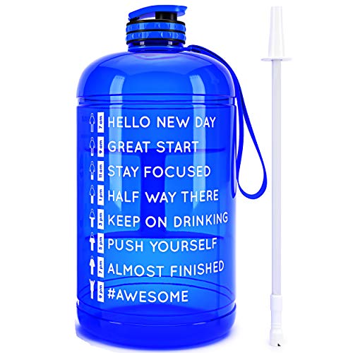 Vergali 1 Gallon Water Bottle with Time Marker and Straw. Large Motivational Sports Water Jug to Increase Your Daily Water Intake. Made of BPA Free, Leakproof, Crack Proof, PETG Plastic