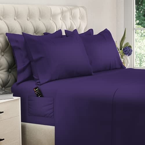 Book Cover DreamCare 6 Piece Deep Pocket Sheets Microfiber Sheets Bed Sheets Bedding Sets Queen Size, Purple