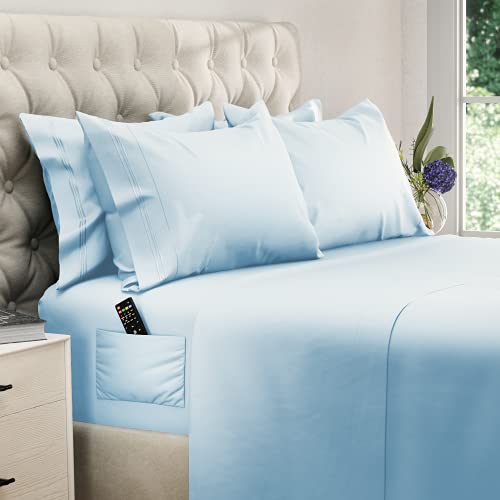 Book Cover DreamCare 6 Piece Deep Pocket Sheets Microfiber Sheets Bed Sheets Bedding Sets California King Size, Light Blue