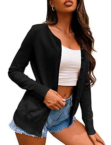 Book Cover a.Jesdani Women's Button Down Crew Neck Long Sleeve Soft Knit Cardigan Sweaters